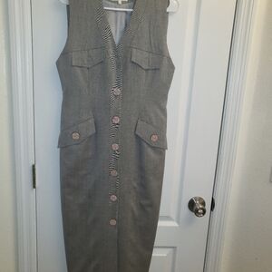 Elegant Gray Button-Front Midi‎ Dress